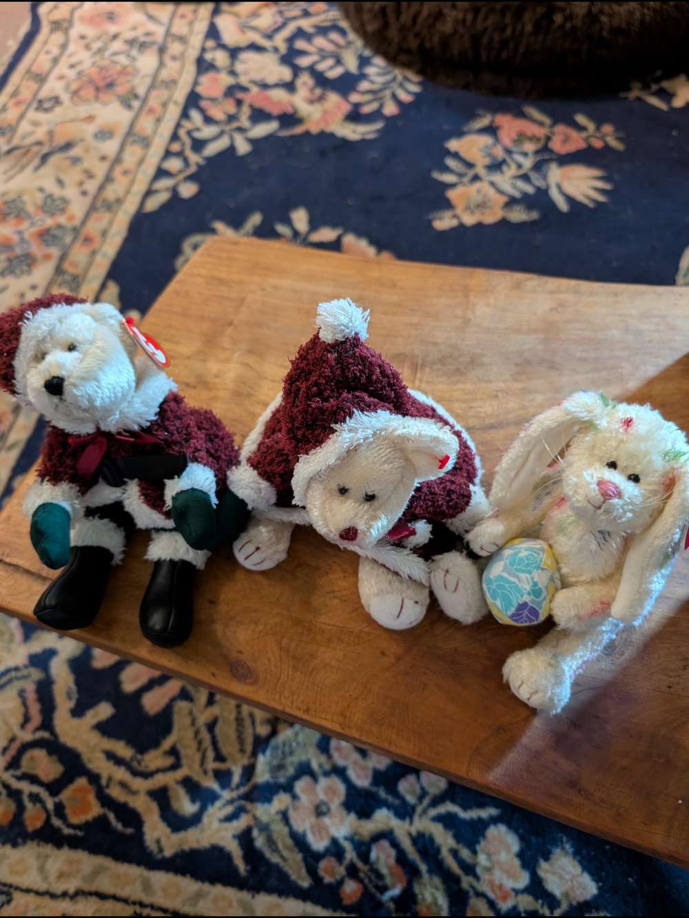 Ty Posable Holiday Bear & Bunny Trio - Red, White, Cream